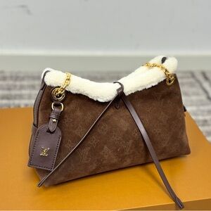 Louis Vuitton Brown and Cream Shearling Shoulder Bag